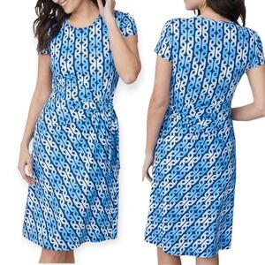 J. McLaughlin Elora Catalina Cloth L NWT Side Tie - Blue Block Chain Dress $218
